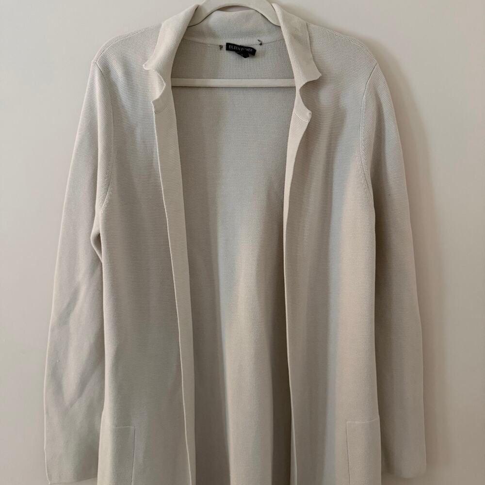 Eileen Fisher Longline Cardigan Sweater Blazer Silk Cotton Blend Size Medium - Picture 3 of 9